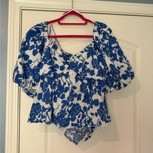 Hyacinth House Blue Floral Puff Sleeve Top